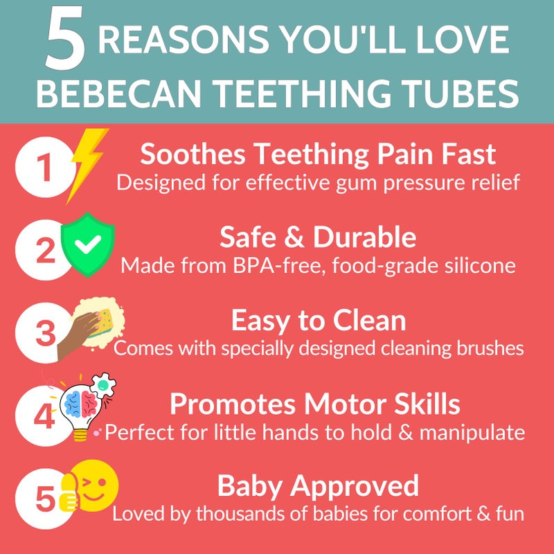 Bebecan Teething Sticks for Babies 0-36 Months - Super Soft Silicone Teething Aids, Infant Oral Soothing Relief, Multicolor 6-Pack - Image 2